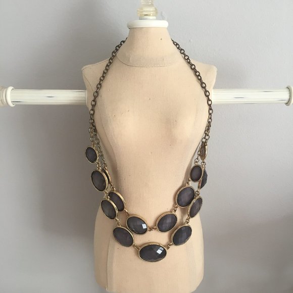 Slate Blue and Gold Statement Necklace - Picture 1 of 4